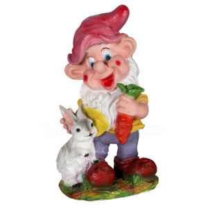 Садова фігура Гном з морквою і зайцем, 40 см