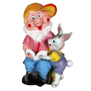Садова фігура Гном читач з зайцем, 45 см